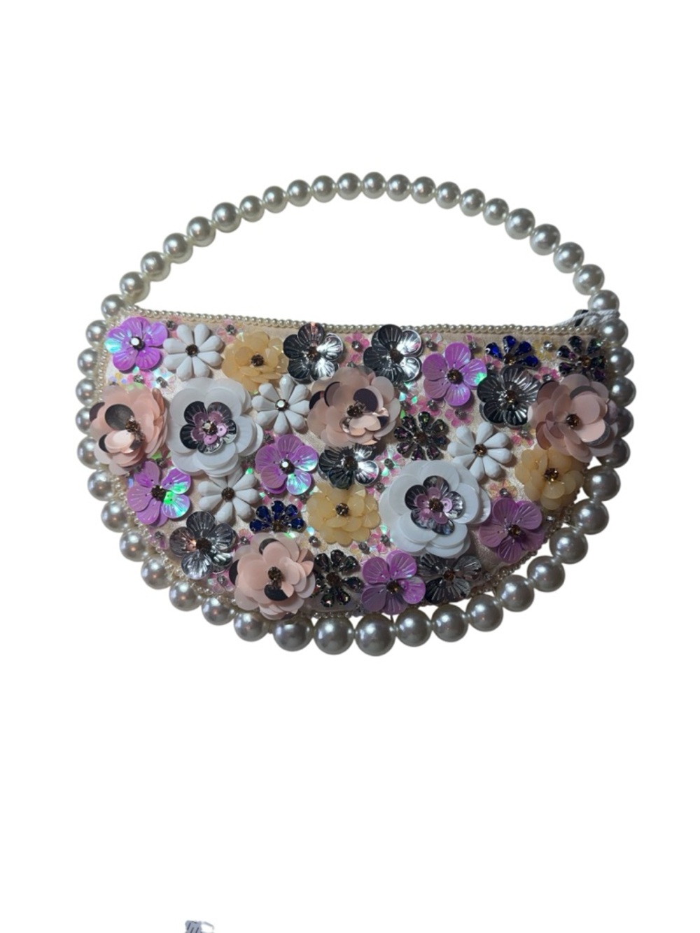 Pearl-Handle Floral Sequin Evening Bag, NWT